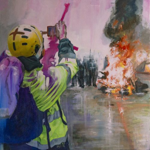 5eacd09500e6c6394ee45b53_Paris Riot (More Peace), 53x30'', Oil on Canvas, 2020 Website Resize